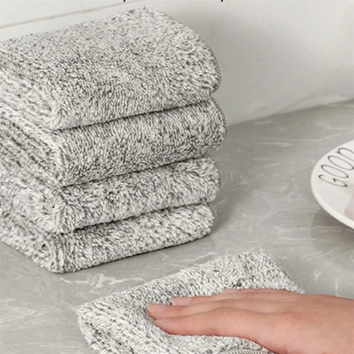 Product Non Oil Household Cleaning Bamboo Fiber Kitchen Supplies Thickening Gray Bamboo Cleaning Cloth For Home